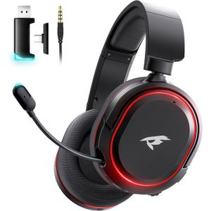 Picun G2 Wireless Gaming Headset, Over-Ear 7.1 Virtual Surround Sound, 2.4GHz/Bluetooth 5.4/Wired, 5ms Ultra-Low Latency, 100H Battery, ENC Noise-Canceling Mic, RGB, for PC PS5 PS4 Switch (BlackRed)