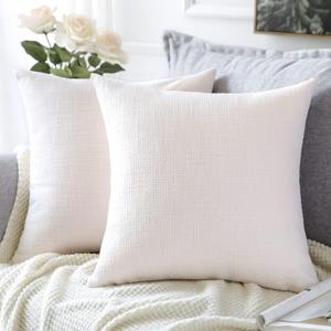 OTOSTAR Linen Large Size Throw Pillow Covers Set of 2 Decorative Square Pillowcases Cushion Covers 26x26 Inch for Home Decor Sofa Bedroom Car 65 x 65 CM Cream White/Beige