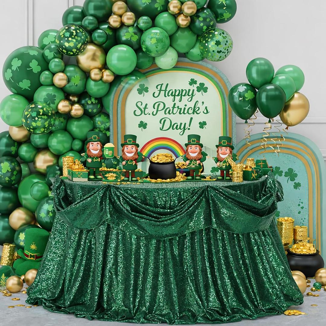 B-COOL Round Sequin Tablecloth Party Decor: 120 Inch Table Cloth Emerald Green Glitter Fabric Overlay for Indoor Outdoor Dining Parties Home St. Patrick's Day