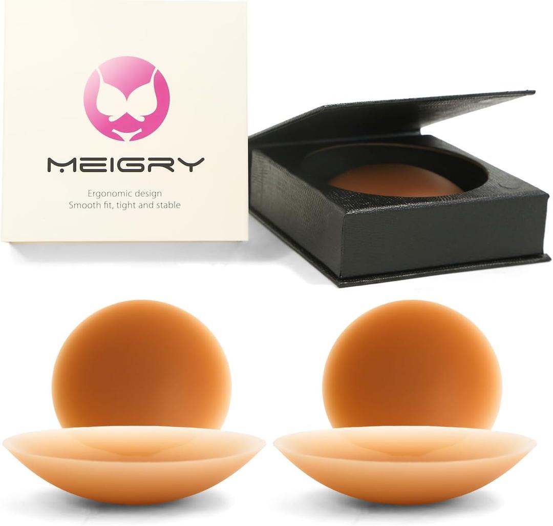 2 x Nipple Covers For Women, 2 Pairs Sticky Pasties bra, Ultra Thin Seamless Sheer Adhesive Silicone Reusable (8cm (Fits A-C Cups), Cocoa)