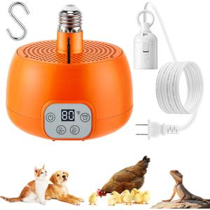 Enhon Chicken Coop Heater, 400W Heat Lamp for Chickens, Smart Chicken Brooder Heater with Thermostat & Timer, 5 Ft Extra Long Cable Heating Lamp for Chicks Ducks Dogs Cats Reptiles, No Remote (120v)