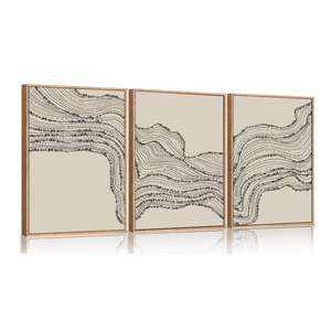 HLNIUC Neutral Abstract Framed Canvas Wall Art Set, Black Beige Wave Line Wall Decor, Large Minimalist Painting, Modern Geometric Art Print for Living Room, Bedroom, Dinning Room, Office - 24"x36"x3 