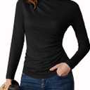 GRACE KARIN 2026 Women's Long Sleeve Wrap Blouse - Boat Neck Ruched Fitted Trendy Top for Fall Dressy Casual (Medium, Black)