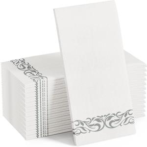 FOCUSLINE 100 Linen Feel Bathroom Napkins, Soft and Absorbent Disposable Guest Towels, Cloth-Like Paper Hand Towels Decorative Napkins for Dinners, Parties, Weddings or Events, Silver, 12" x 17"