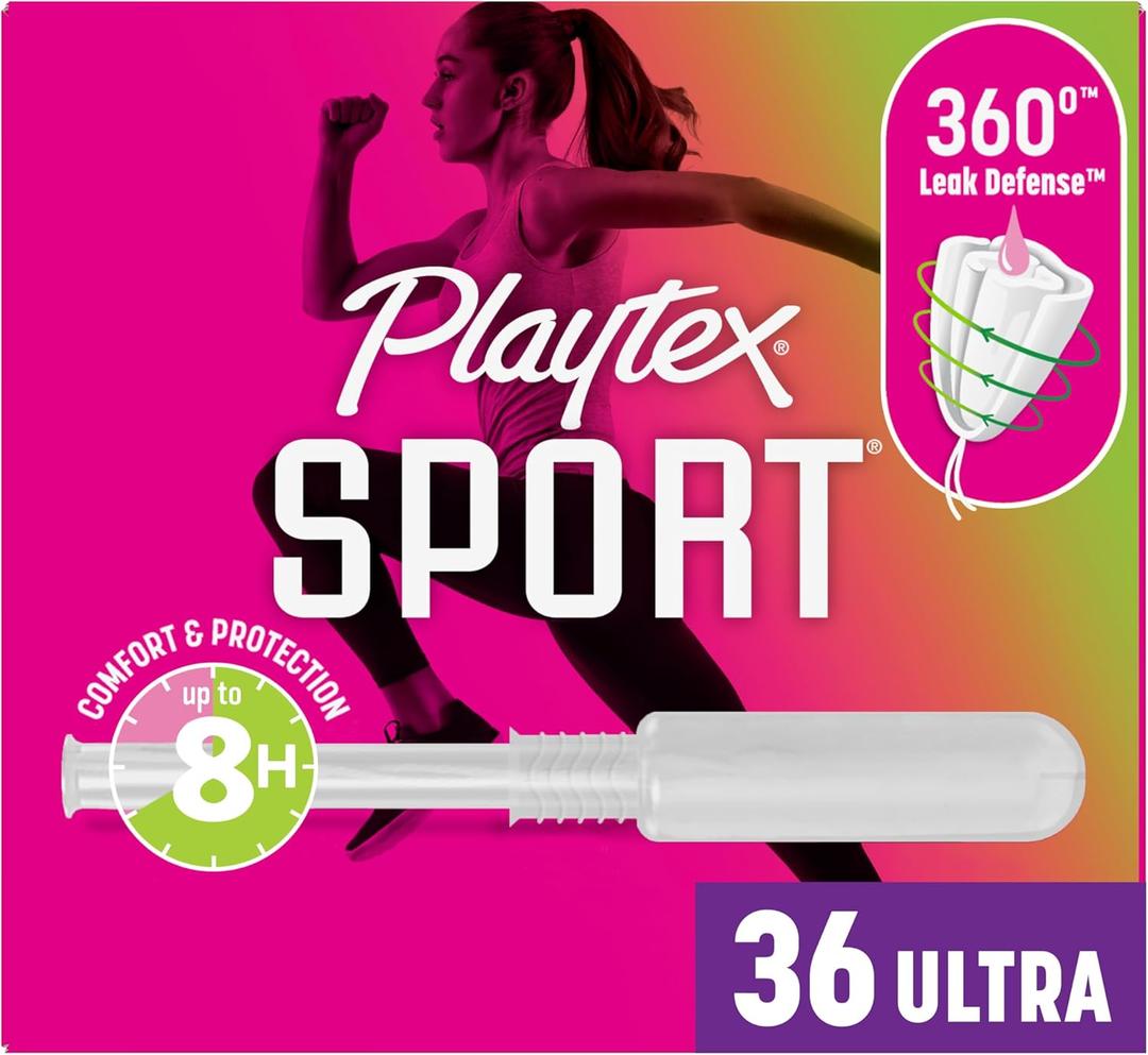 Playtex Sport Tampons Ultra Absorbency, Fragrance-Free - 36ct | Ultra Tampons for Women, Feminine Care, Playtex Tampon with 360 Leak Defense (36 Count (Pack of 1))