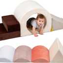 BanaSuper 5-Piece Climbing Toys for Toddlers, Kids Foam Blocks Playset with Arch Tunnel, Convertible Cylinder, Stairs & Ramp, Toddler Indoor Soft Play Gym Activity Play Set for Crawling and Playing (Grey, Blue, Pink)