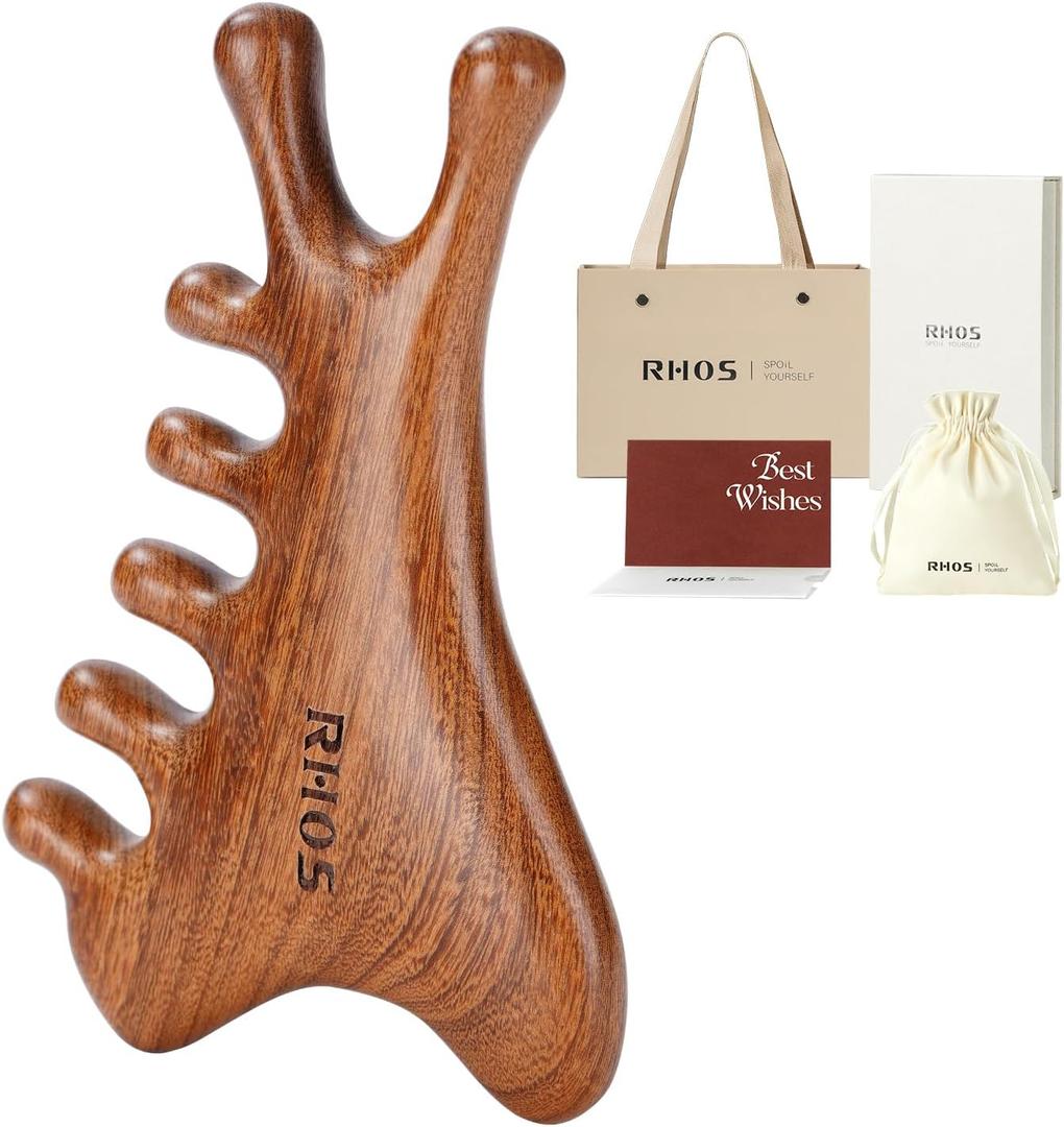 RHOS Multifunctional Wooden Gua Sha ToolScalp Massager for Hair GrowthMassage Comb for Whole BodyJaw Line LiftingFace SculptingLymphatic DrainageBody Massage
