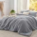 Bedsure Super King Plus Comforter Set, Grey Soft Prewashed Bedding for All Seasons, 3 Pieces GentleSoft Bed Set, 1 Lightweight Comforter (128"x120") and 2 Pillowcases (20"x36")