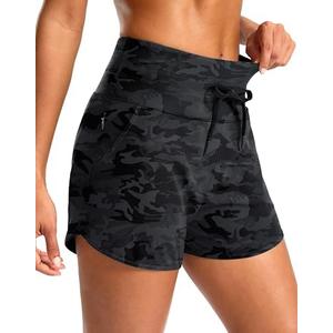 Soothfeel Women's Athletic Running Shorts with Zipper Pockets 3" High Waisted Workout Active Gym Shorts for Women with Liner Size L