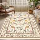 IWRJFQWR Washable Rugs 5x7 Vintage Floral Area Rug - Boho Floral Carpet for Living Room Bedroom Dining Room Kids Playroom Home Decor Non Slip Carpet - Brown