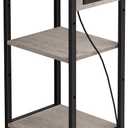 Tall End Table with Charging Station, 3 Tier Narrow Beside Table with Adjustable Shelf, Tall Side Table Nightstand for Bedroom, Living Room Coffe Table, Office, Greige