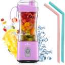 Portable Blender Personal USB Rechargeable Juice Cup for Smoothie and Protein Shakes Mini Handheld Fruit Mixer 13Oz Bottle for Travel Gym Home Office Sports Outdoors Chic Pink