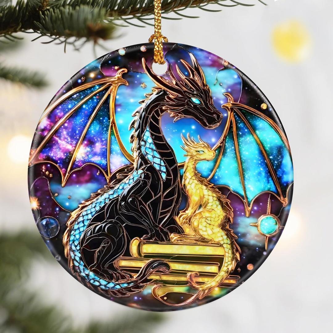 Christmas Ornaments, Dodosky 2.8in Ceramic Dragon Ornament, Xmas Decor, Christmas Tree Ornaments, Xmas Decorations for Tree, Holiday Ornament, Gifts for Dragon Lovers, Gifts for Bookworms, Book Lovers