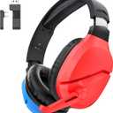 WolfLawS Wireless Gaming Headset with Noise Canceling Microphone for PS5, PC, PS4, 2.4G/Bluetooth Gaming Headphones with USB and Type-c Connector, Wired Mode for Controller - Blue and Red