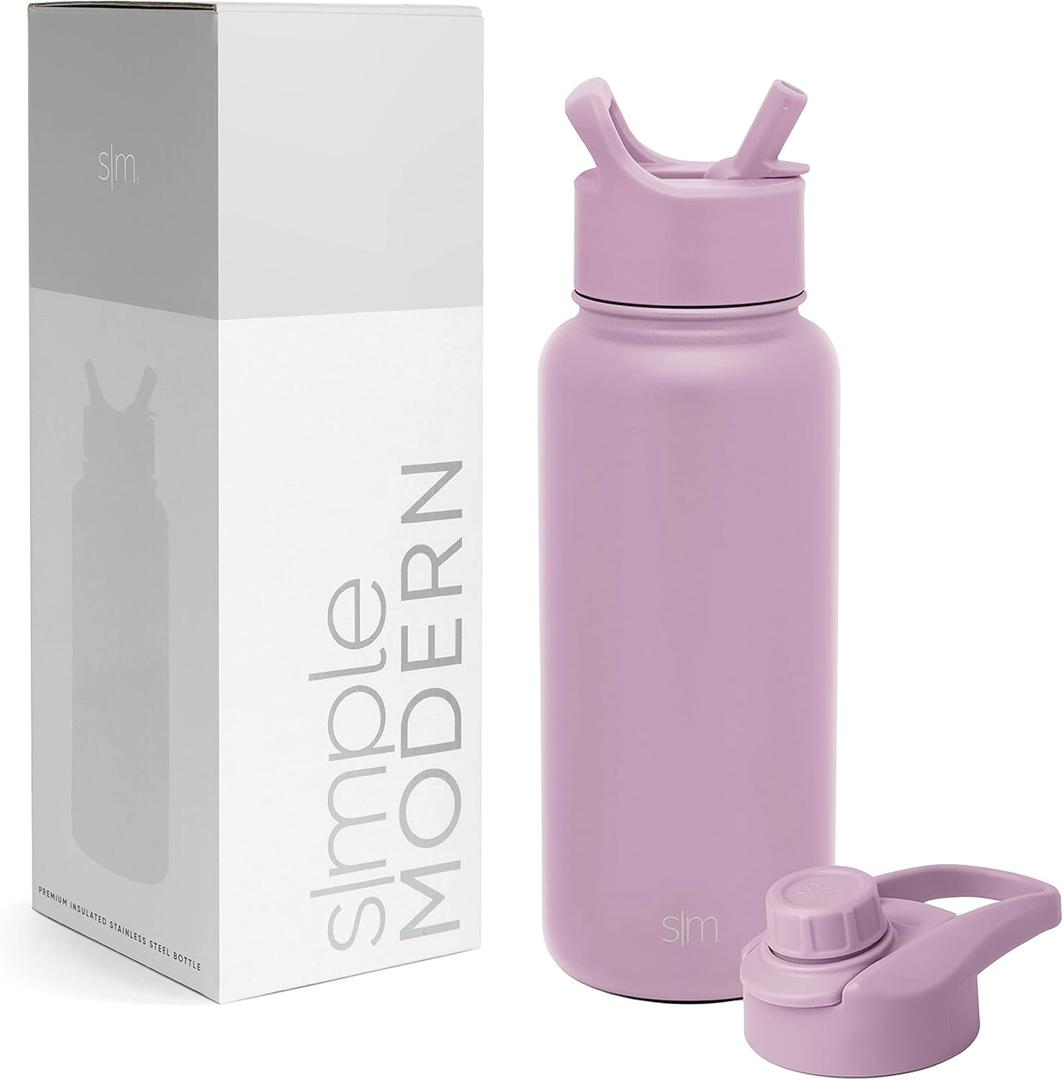 Simple Modern Water Bottle with Straw and Chug Lid Vacuum Insulated Stainless Steel Metal Thermos Bottles | Reusable Leak Proof BPA-Free Flask for Sports, Gym | Summit Collection | 32oz, Lavender Mist