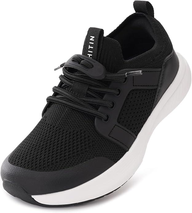 WHITIN Little/Big Kids Wide Toe Box Zero Drop Slip-On Tennis Shoes S8K5 Roomy Toe Box Gives Growing Feet Space, Balanced Sole Design Supports Natural Steps, Lightweight Comfort for School & Play, 2 Wide Little Kid, Black