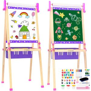 Art Easel for Kids 4-8,Kids Easel with Paper Roll and Art Supplies,Toddler Toys Ages for 5-7,Toddler Drawing Board Learning Eductional Toys for 4 5 6 7 8 Year Old Boy Girls Birthdays Gifts