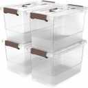 4 Pack-Plastic Storage Bins with Lids and Handle, Clear Plastic Latching Box for Storage, Stackable Storage Containers for Organizing, Multi-Purpose, 7 Quart
