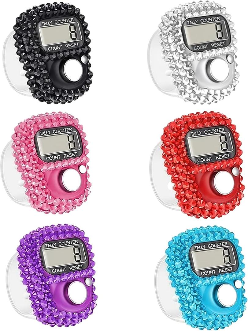 6Pcs Finger Counter, 20g Electronic Finger Counter, 5-Digit Number Count Clicker, Electronic Finger Counter, Hand Clicker Counter, Counter Clicker Finger Pitch Counter, Finger Tally Counter for Pitch