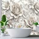 JHGRXFHB-White Rose Flower Wall Mural Wallpaper Peel and Stick 160" x 114"