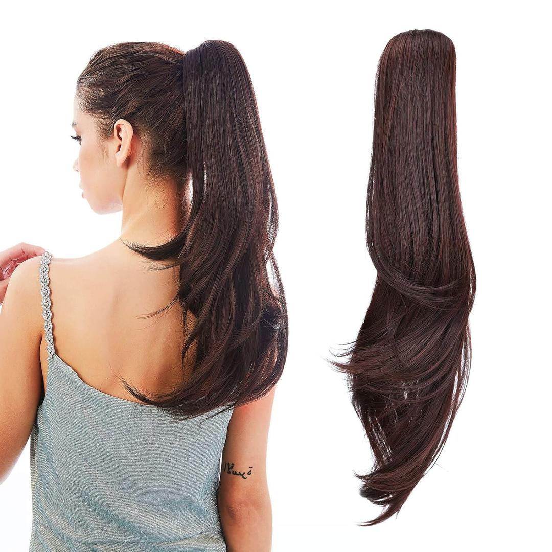 Ponytail Extension,Hair Extension Ponytail 20" Long Claw Hair Extension Synthetic Wavy Straight Hairpieces Ponytail Clip in Ponytail Wig Daily Fluffy Pony Tail for Women(Brunette)