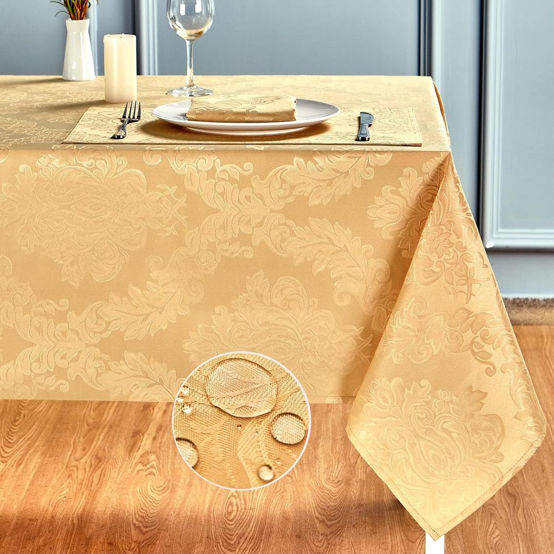 HomeJoy Rectangle Table Cloth Linen Farmhouse Stainproof Waterproof Washable Polyester Oblong Rectangular Fabric Table Cover for Kitchen Dining Dinner (Gold, 60 X 84 Inch)