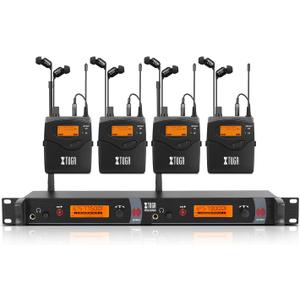 XTUGA RW2080 Wireless in Ear Monitor System, Mono Wireless IEM System with 4 Receivers, UHF 2 * 40 Frequencies, 300Ft Stable Transmission for Musicians, Band, Studio & Stage Monitoring (572-599Mhz)