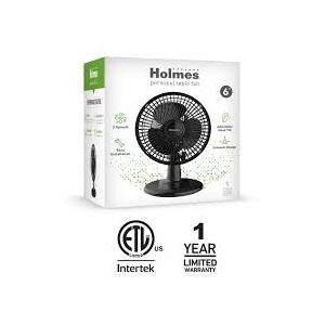 Holmes 6” Personal Table Fan – 2 Speeds, Compact, 15° Head Tilt, Wide-Angle Oscillation, Black