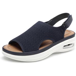mysoft Women's Comfortable Air Cushion Support Walking Sandals Breathable Knit Slingback Platform Shoes (Blue) 9