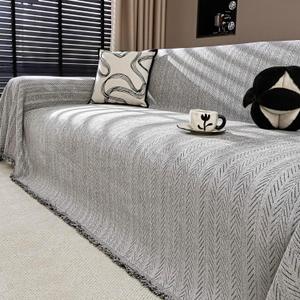 Nobildonna Chenille Couch Cover for Sofa Cover Washable Pet Scratch Couch Covers Tassel Sofa Slipcover for 2 Cushion Couch,Furniture Protector Blanket for Living Room,Light Gray 71"x118"