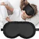 Kids Sleep Mask Eye Cover, 100% Real Mulberry Silk Sleep Mask with Adjustable Strap, Kids Blindfold for Sleeping, Boys Girls Eye Shade for Ages 5+, Soft and No Pressure (Black)