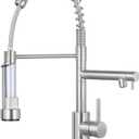 Kitchen Faucets with Pull Down Sprayer, Single Handle Double Headed, Stainless Steel Commercial Kitchen Sink Faucet with Deck Plate Cover, 1 or 3 Hole, Brushed Nickel