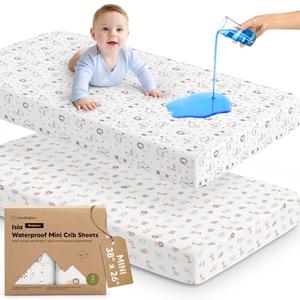 2-Pack Waterproof Pack and Play Sheets, Mini Crib Sheets Fitted for Boy, Girl - 38 x 26 Viscose from Bamboo Pack N Play Mattress Sheets for Graco, Toddler Playard Baby Crib Sheets Neutral (KeaSafari)
