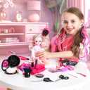 Hair Salon Toys for Girls, 36PCS Kids Pretend Play Makeup Sets, Dress Up Beauty Hair Stylist Toy Kit with Barber Apron, Hair Dryer, Curling Iron, Mirror, Scissors and Styling Accessories