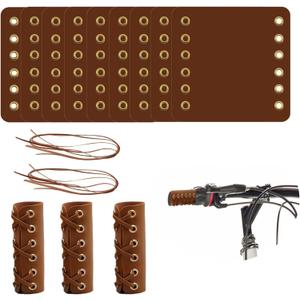 20 Pcs Leather Walking Stick Grip Kit, Leather Handlebar Grips Cover, Motorcycle Grip Covers Wraps for Motorbikes, Bicycles and Canes with 20 Pcs Strap 4.61 x 4.37 Inch