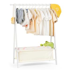 Relquorax Kids Clothing Rack with Storage, Dress Up Rack, Child Clothes, Small Garment, for Costume, Bamboo (White)
