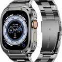MioHHR Stainless Steel Band and Case Compatible with Apple Watch Band 49mm, Men Metal Protective Bumper Cover for iWatch Series Ultra 3/2/1, Space Gray