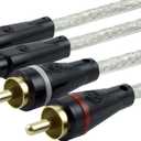 GE Pro4Ft. 2-RCA to 3.5mm Cable, Ultra HD Playback, 3.5mm Extension Cable with 2-Male Gold-Plated Connectors, 2-Male RCA Connectors to 1-Female 3.5mm Connector, Color-Coded RCA Plugs, Silver, 34497
