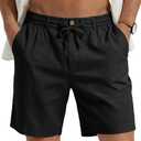 PLEPAN Mens Casual Linen Shorts - 7 inch Elastic Waist Drawstring Summer Beach Vacation Short XXL