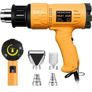 SEEKONE Heat Gun 1800W 122℉-1202℉（50℃- 650℃）Fast Heating Heavy Duty Hot Air Gun Kit Variable Temperature Control Overheat Protection with 4 Nozzles for Crafts, Shrinking PVC, Stripping Paint(5.2FT)