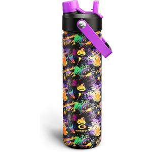 ENCOOL Insulated Water Bottle with Straw Stainless Steel Water Bottle, Leak-Proof, BPA-Free, Double Wall Vacuum Keeps Cold for 24 Hours for Sports, Travel, School (26 oz, Ghost Party)