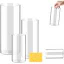 3 Pack Acrylic Cylinder Vase Set, 8" 10" 12" Tall Clear Plastic Flower Vase with Cleaning Sponge, Unbreakable Hurricane Vase for Floor, Desk, Wedding Centerpieces, Living Room, Home Décor