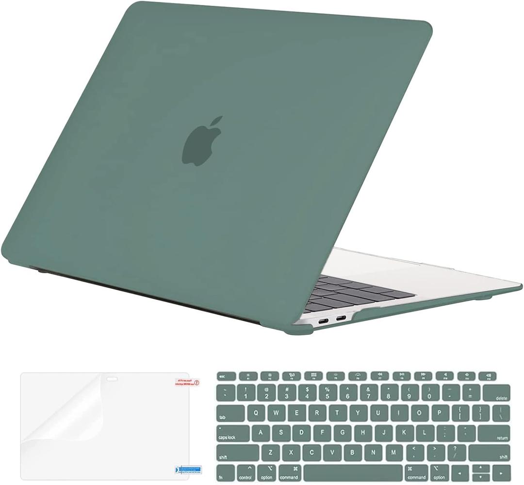 EooCoo Hard Case Compatible with MacBook Air 13.3 inch M1 Chip 2021-2018 with Retina Display, Air 13.3 inch Plastic Protective Case, Transparant Keyboard Cover + Screen Protector, Matte Midnight Green