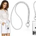 2Pcs Phone Crossbody Lanyard and Wrist Strap, Crystal Cellphone Lanyard with Full Rhinestone Bling Glitter, Bling Phone Strap with Tether Patch for Most Phone Handbag WalletWhite
