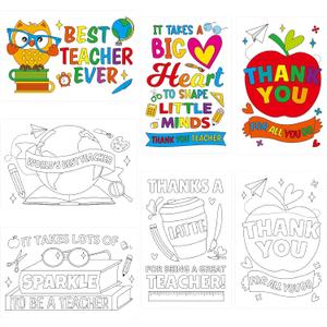 2 x Treasure Cove Teacher Appreciation Cards Teacher Thank You Card with Envelopes DIY Coloring Gift Card Color Your Own Thank You Teachers Notes for End of School Year Classroom Activities Supplies 12Pcs
