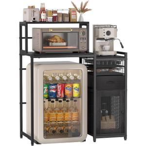Coffee Bar Cabinet for Home, Spacious Coffee Stand Station with Pod Drawer Holder, Bakers Rack with Storage, Perfect for Kitchen Corner Living Room, Black