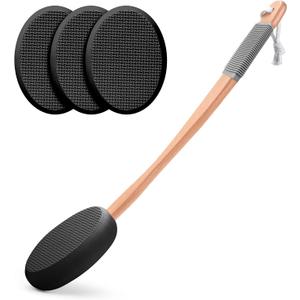 AmazerBath Lotion Applicator for Back, Feet, 4 Replacement Pads with 17" Curved Handle, Back Sunscreen Applicator for Kids, Elderly, Women, Apply Skin Cream Medicine Moisturizer Tanner, Black
