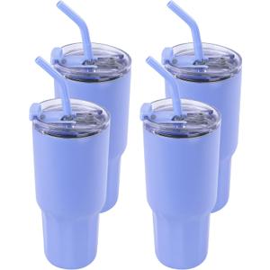 VEGOND 30 oz Insulated Stainless Steel Tumblers with lid and straw Bulk Pack Double Wall Vacuum Coffee Mug with Non-Slip Silicone Base, Sweat Proof Powder Coated Cup for Hot Cold Drinks, Blue 4Pack