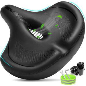 Oversized Bike Seat for Men & Women Comfort, Extra Wide Bicycle Seat Cushion, Comfortable Soft Padded, Large Replacement Saddle for Peloton, Stationary Exercise Bike, Cruiser, City Bike, Ebike (Black)