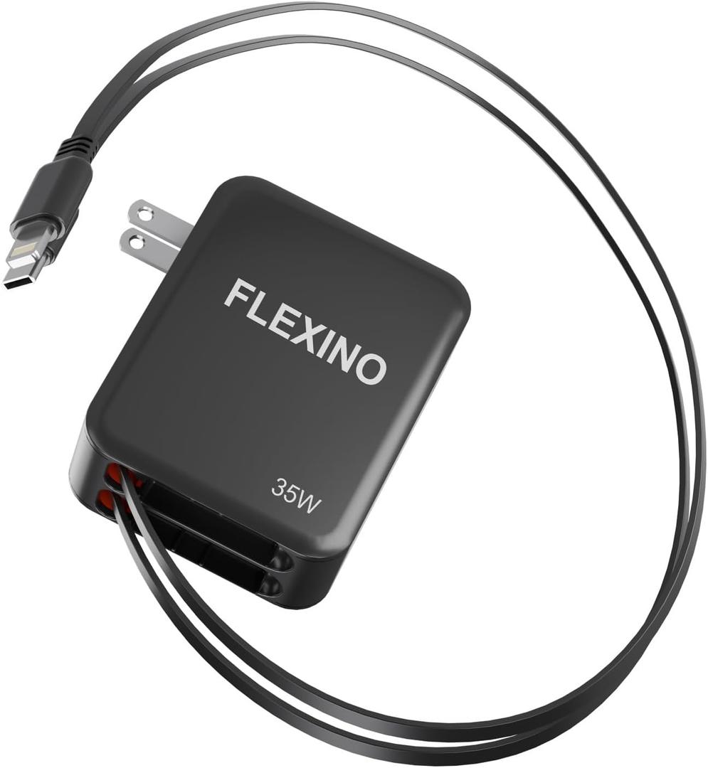 FLEXINO Retractable Wall Charger, 3-Port USB Charger Block with 2 * 2.6ft Cords, 35W iPhone Chargers Fast Charging for iPhone 16/15/14/13/12/ Series